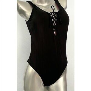 Victoria secret pink black lace up one piece